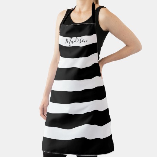 Modern zwart-wit gepersonaliseerd script schort (Insitu)