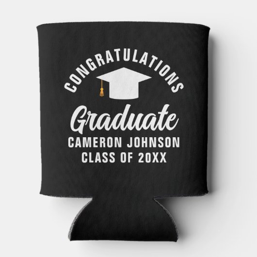 Modern Zwart Wit Gepersonaliseerde Graduation Part Blikjeskoeler (Achterkant)