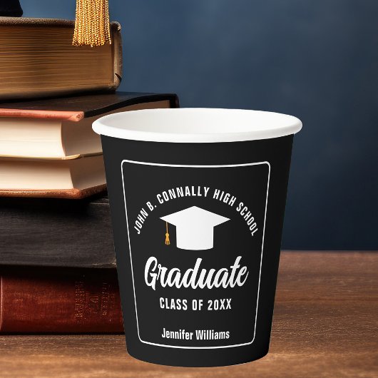 Modern Zwart Wit Gepersonaliseerde Graduation Part Papieren Bekers