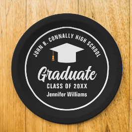 Modern Zwart Wit Gepersonaliseerde Graduation Part Papieren Bordje