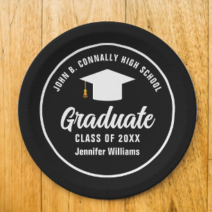 Modern Zwart Wit Gepersonaliseerde Graduation Part Papieren Bordje