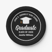 Modern Zwart Wit Gepersonaliseerde Graduation Part Papieren Bordje (Voorkant)