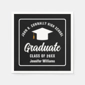 Modern Zwart Wit Gepersonaliseerde Graduation Part Servet (Voorkant)