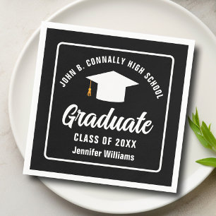 Modern Zwart Wit Gepersonaliseerde Graduation Part Servet