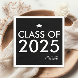 Modern Zwart Wit Gepersonaliseerde Graduation Part Servet