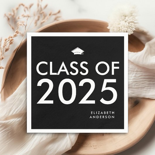 Modern Zwart Wit Gepersonaliseerde Graduation Part Servet