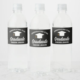Modern Zwart Wit Gepersonaliseerde Graduation Part Waterfles Etiket