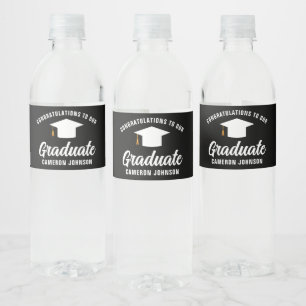 Modern Zwart Wit Gepersonaliseerde Graduation Part Waterfles Etiket
