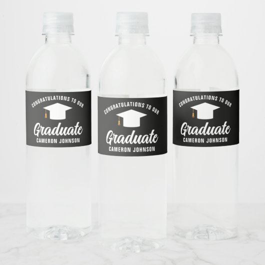 Modern Zwart Wit Gepersonaliseerde Graduation Part Waterfles Etiket (Flessen)