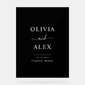 Modern zwart-wit gepersonaliseerde welkom bruiloft acryl bord (Voorkant)