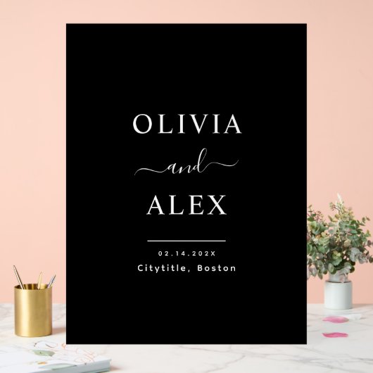 Modern zwart-wit gepersonaliseerde welkom bruiloft acryl bord (Huwelijk)