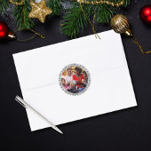 Modern zwart wit geplakt kerstgeheugen foto ronde sticker