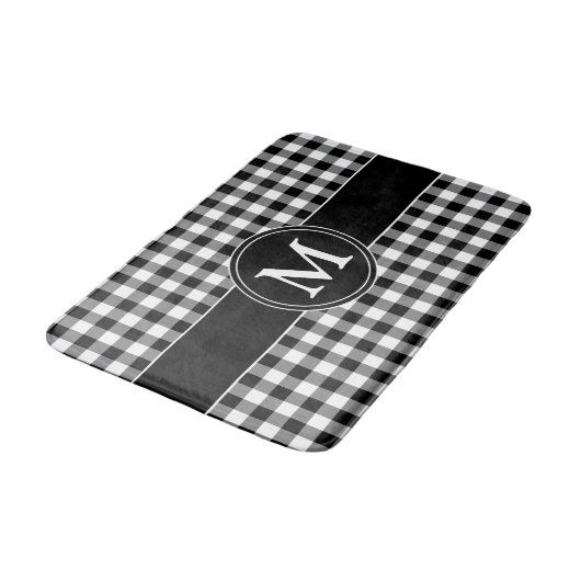 Modern zwart-wit geplakt monogram badmat (Gekanteld)