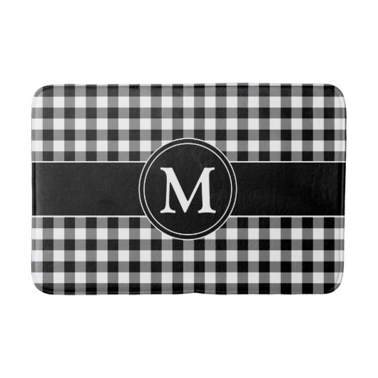 Modern zwart-wit geplakt monogram badmat (Voorkant)