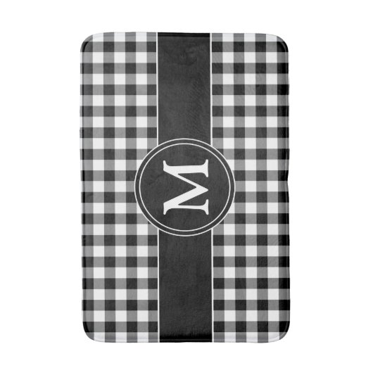 Modern zwart-wit geplakt monogram badmat (Voorkant Verticaal)