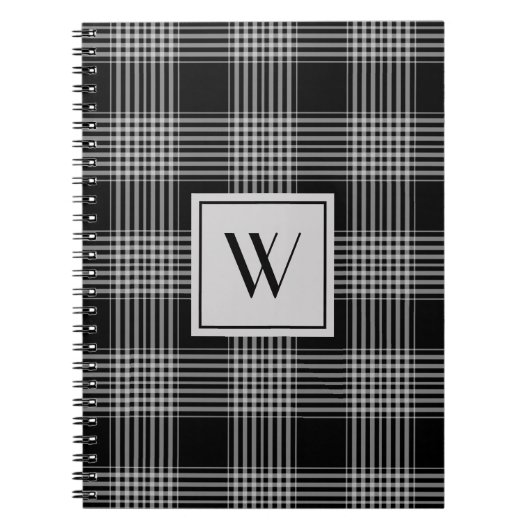 Modern zwart-wit geplakt monogram notitieboek (Voorkant)