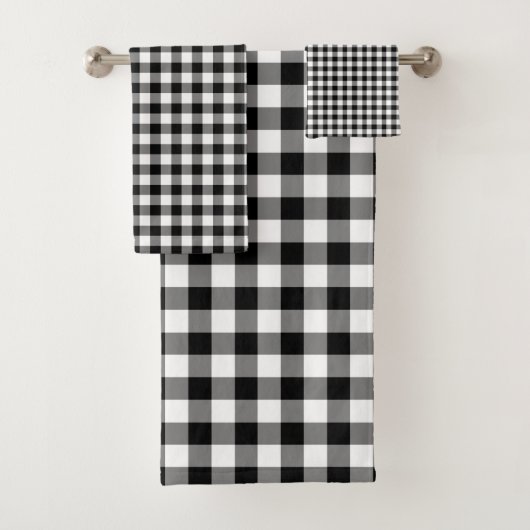 Modern zwart-wit geruit gingham patroon bad handdoek (Insitu)