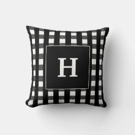 Modern zwart-wit geruit monogram kussen