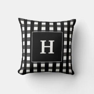 Modern zwart-wit geruit monogram kussen