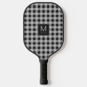 Modern zwart-wit geruit monogram vastgesteld pickleball paddle (Voorkant)