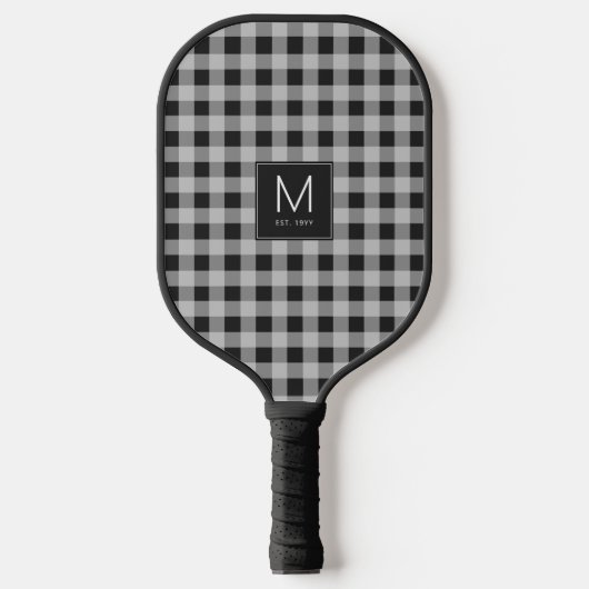 Modern zwart-wit geruit monogram vastgesteld pickleball paddle (Voorkant)