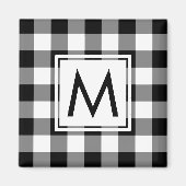 Modern zwart-wit geruite patroon met Monogram Magneet (Voorkant)
