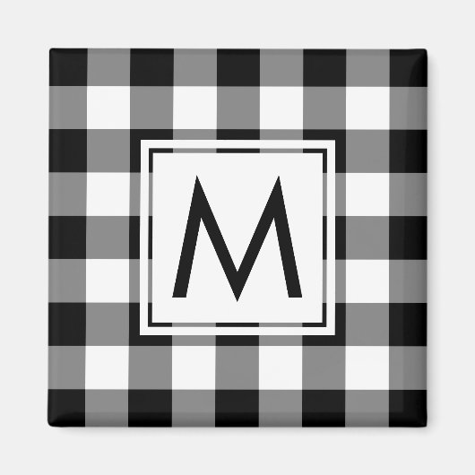Modern zwart-wit geruite patroon met Monogram Magneet (Voorkant)