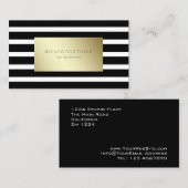Modern zwart-wit gestreept met goud visitekaartje (Voorkant / Achterkant)