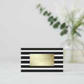 Modern zwart-wit gestreept met goud visitekaartje (Staand voorkant)