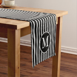 Modern zwart-wit gestreept monogram korte tafelloper