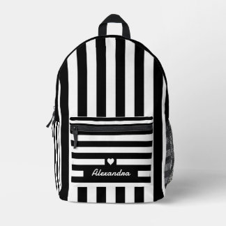 Modern zwart wit gestreept patroon met hart bedrukte rugzak