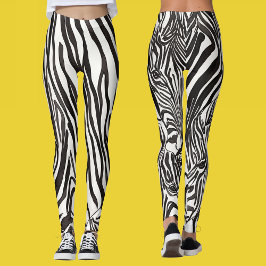 Modern zwart-wit gestreepte safari zebra dier leggings