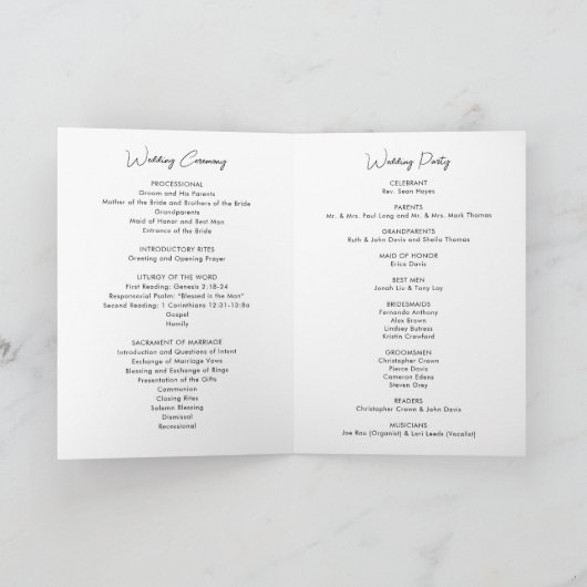 Modern zwart-wit gevouwen bruiloft programma (Binnen)