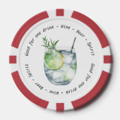 Modern Zwart Wit Gin Tonic Drink Voucher Bruiloft Poker Chips (Voorkant)