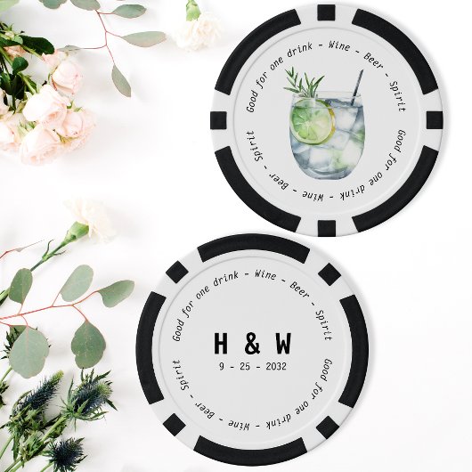 Modern Zwart Wit Gin Tonic Drink Voucher Bruiloft Poker Chips
