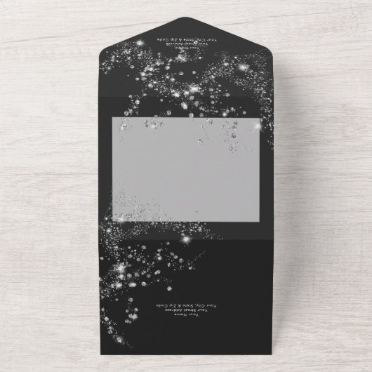 Modern Zwart & Wit Glam Diamonds Diner All In One Uitnodiging (Buitenkant)
