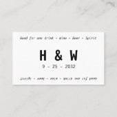 Modern Zwart Wit Glazen Bruiloft Drink Voucher Visitekaartje (Achterkant)