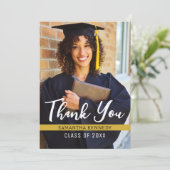 Modern Zwart Wit Goud 2025 Afstuderen Foto Bedankkaart (Staand voorkant)