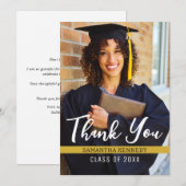 Modern Zwart Wit Goud 2025 Afstuderen Foto Bedankkaart (Voorkant / Achterkant)