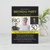 Modern Zwart Wit Goud 50ste Verjaardag Uitnodiging (Staand voorkant)