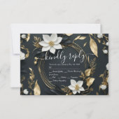 Modern Zwart Wit Goud Bloemen Krans Bruiloft RSVP (Voorkant)