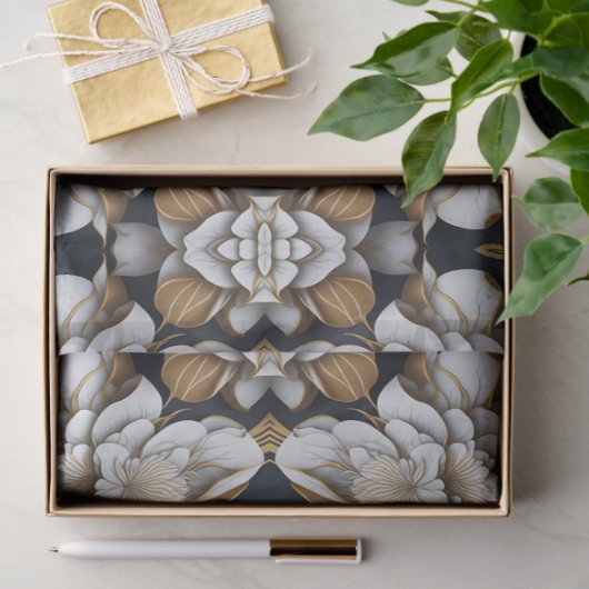 Modern Zwart Wit & Goud Bloemen Tissue Papier (Geschenk)