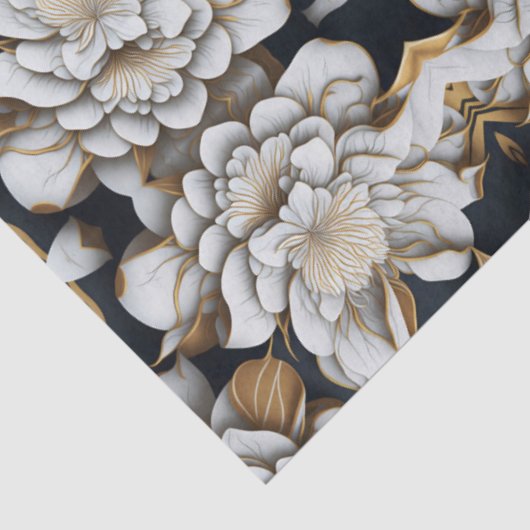Modern Zwart Wit & Goud Bloemen Tissue Papier (Detail)