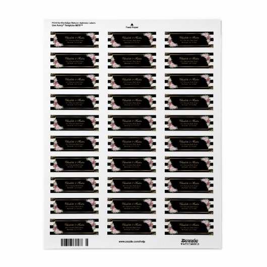 Modern Zwart Wit Goud Confetti Blush Pink Rose Etiket (Full Sheet)