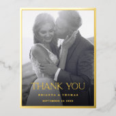 Modern Zwart Wit Goud Foto Bruiloft Dank u Folie Uitnodiging Briefkaart (Voorkant)