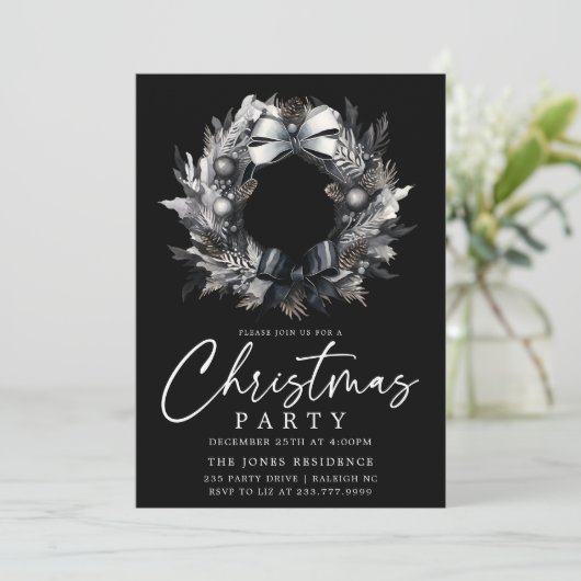Modern Zwart & Wit Goud Kerstkrans Party Kaart (Staand voorkant)