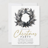 Modern Zwart & Wit Goud Kerstkrans Party Kaart (Voorkant)
