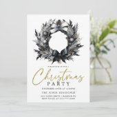 Modern Zwart & Wit Goud Kerstkrans Party Kaart (Staand voorkant)