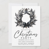 Modern Zwart & Wit Goud Kerstkrans Party Kaart (Voorkant)