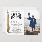 Modern Zwart Wit Goud kwastje Afstudeerder Party f Kaart (Voorkant)